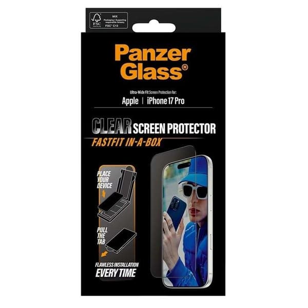 Härdat glas - PANZER GLASS - iPhone 17 Pro - Ultrabred passform - Stötsäker - Snabb installation Vit
