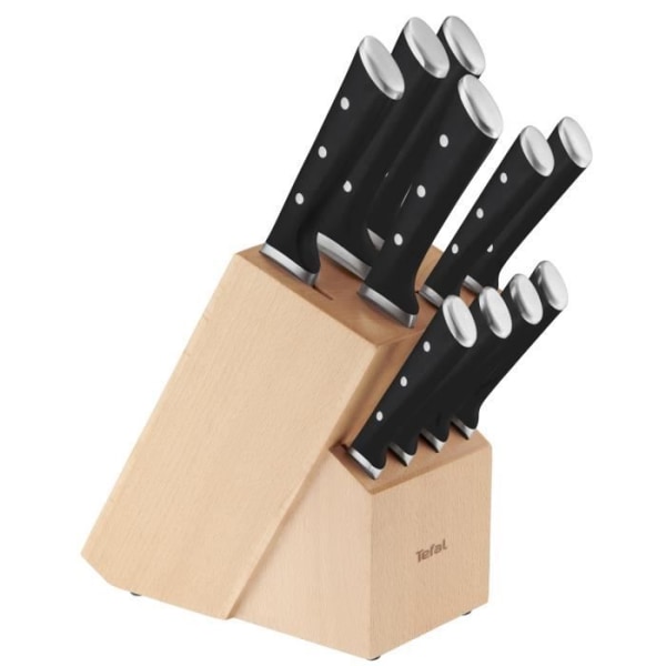 TEFAL Träblock + 10 köksknivar, tyska blad i rostfritt stål, 10 års garanti, Optimal skärpa, Ice Force K232SA04