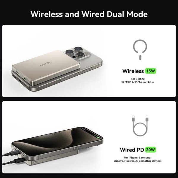 Mini Power Bank Magnetisk 10000mAh Trådlös Laddning - Ljusgrå Rymdgrå - Silver