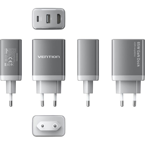 Vention USB-C USB-A HDMI GaN Laptop Nintendo Switch Dock (60W / 5W / 4K@60Hz) Grå