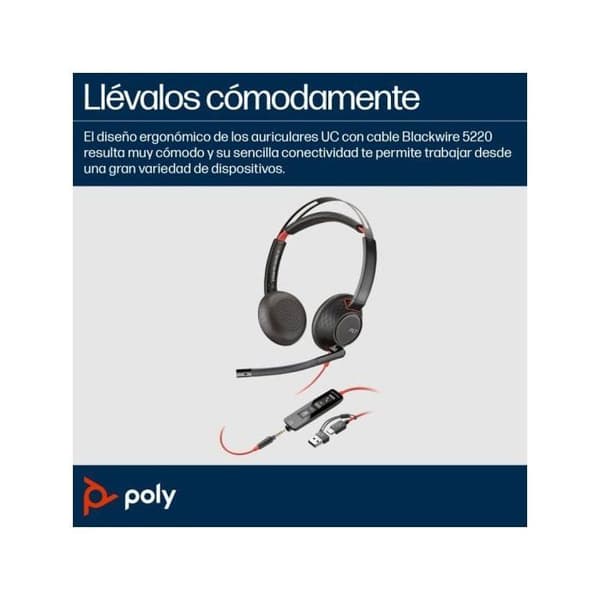 HP Poly Blackwire 5220 Stereo USB-C-headset +3,5 mm kontakt +USB-C/A-adapter
