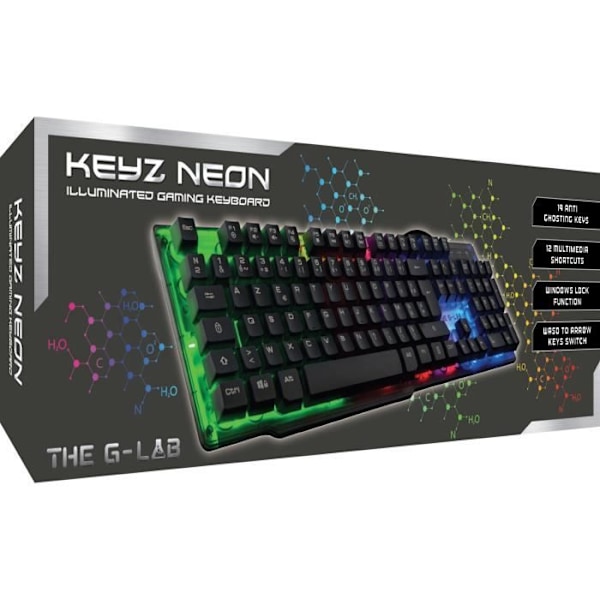 G-LAB KEYZ-NEON speltangentbord - Bakgrundsbelyst - Kabelanslutet - 19 anti-ghosting-tangenter - 12 multimediagenvägar - AZERTY