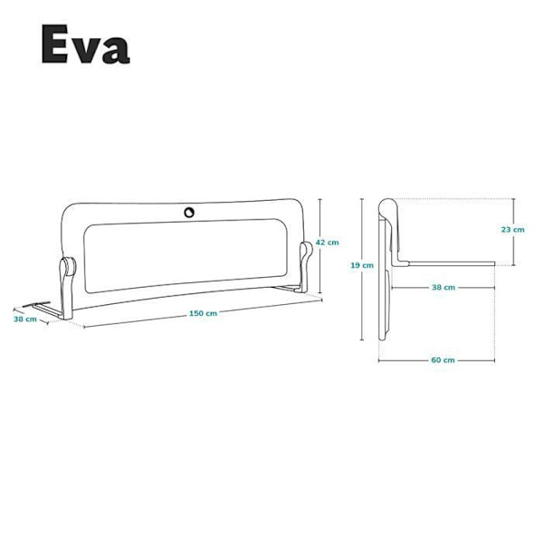 LIONELO Eva babysängstång - 150cm fallskydd - Vikbart ventilerat nät - Grå Grå Vit