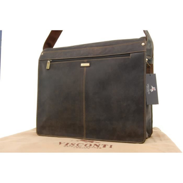 Sac Gibecière XL A4 - Visconti - 16054 - Mörkbrunt Läder - Justerbar Axelrem - 31.5x39.5x12 cm Mörkbrun