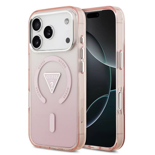 Coque Guess IML Gradient Triangle Logo MagSafe för iPhone 17 Pro - Rosa Rosa