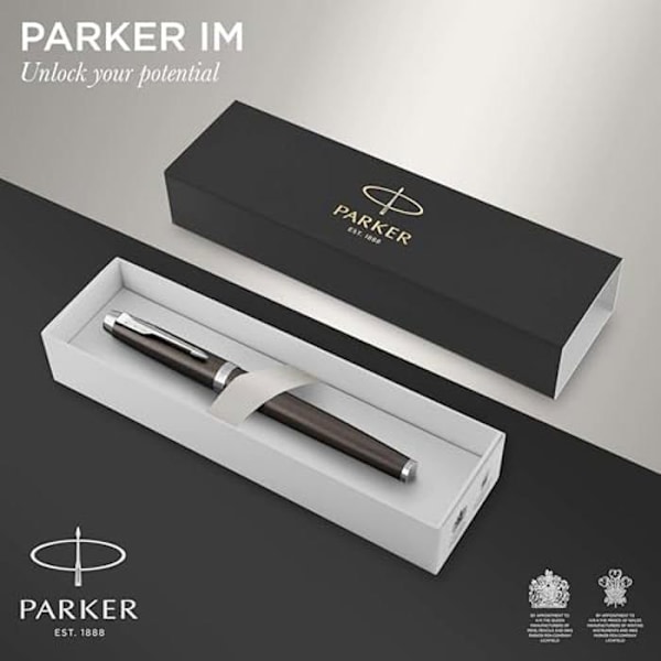 Rollerballpenna - PARKER - IM - Mörk espresso - Fin spets - Svart bläck - Presentförpackning Espresso | Chrome-attribut