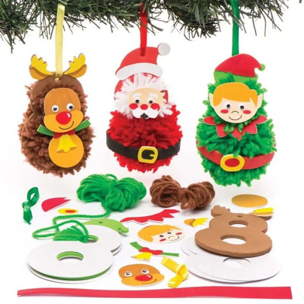 Baker Ross - AR752 - Pompom juldekorationer (paket med 3) - Kreativ fritid för barn och vuxna