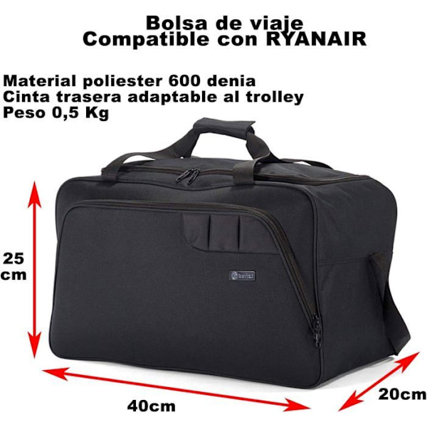 Benzi Resväska Mått på Ryanairs kabinbagage 40 x 25 x 20 cm, Svart, 40 x 25 x 20 cm,