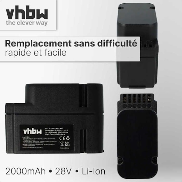 vhbw Batteri kompatibel med Worx Landroid L1500i WG798E, M 500B WG755E, M WG794E, M WG794EDC robotgräsklippare (2000mAh, 28V, Li-ion)