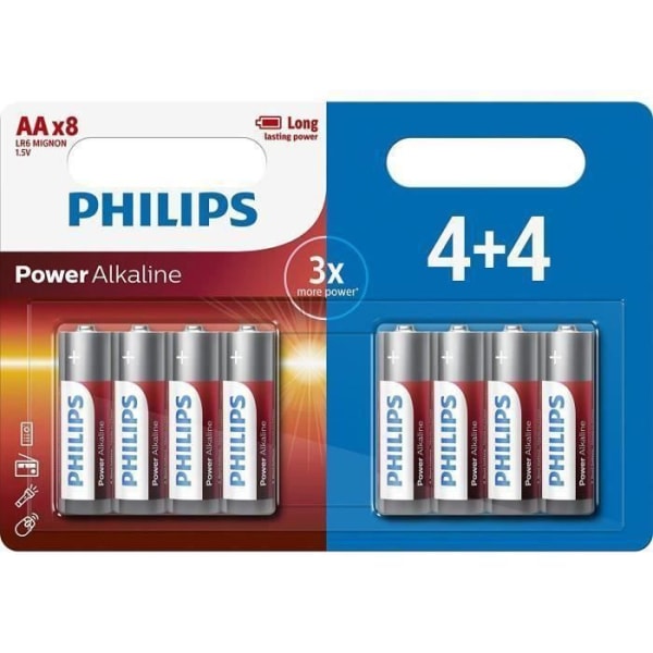 8 x Philips AA Power alkaliska LR6 långlivade batterier