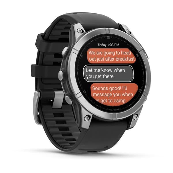 Klocka - GARMIN - Fenix E AMOLED - 47 mm - Silverstål - Armband i grafitsilikon Stål silver
