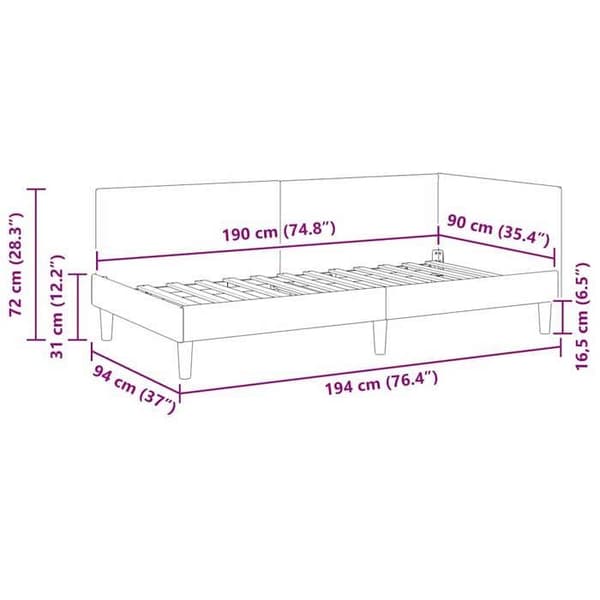 vidaXL Vinkel sängram Gul 90 cm x 190 cm Sammet 42016222