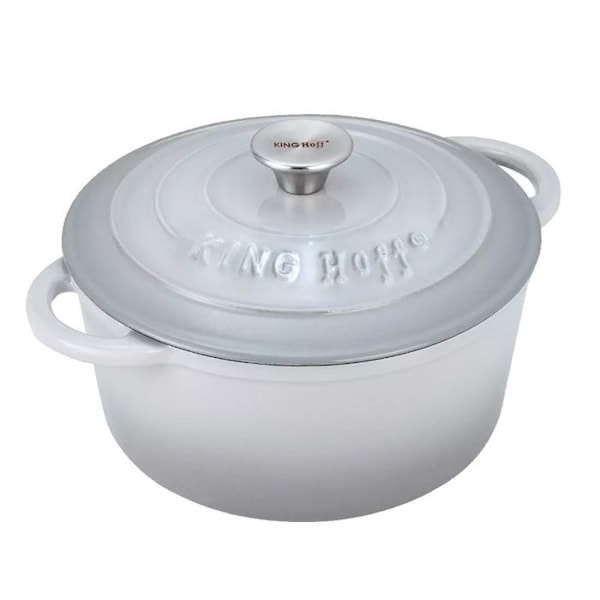 Grillgryta i gjutjärn - KINGHOFF - KH-1521 - 24 cm - Grå emalj - Kapacitet 4L Grå, beige