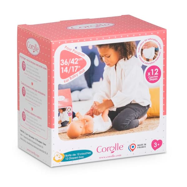 Box med 12 blöjor för 36 och 42 cm babydockor Gul, Blå