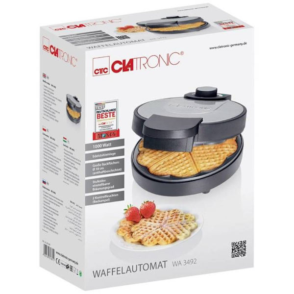 Våffeljärn - CLATRONIC - WA 3492 - Non-stick beläggning - Överhettningsskydd - 180 mm platta Svart