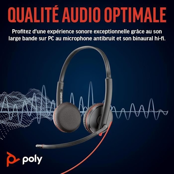 Poly Blackwire 3225 Hörsnäcka med brusreducerande mikrofon - USB-C och 3,5 mm jackanslutning