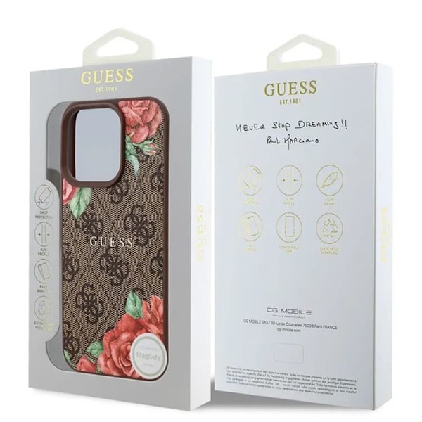 Coque pour iPhone 16 Pro - Guess Hardcase 4G Flower Print Flower Print MagSafe (GUHMP16LP4ROPEMCW) - Marron brun