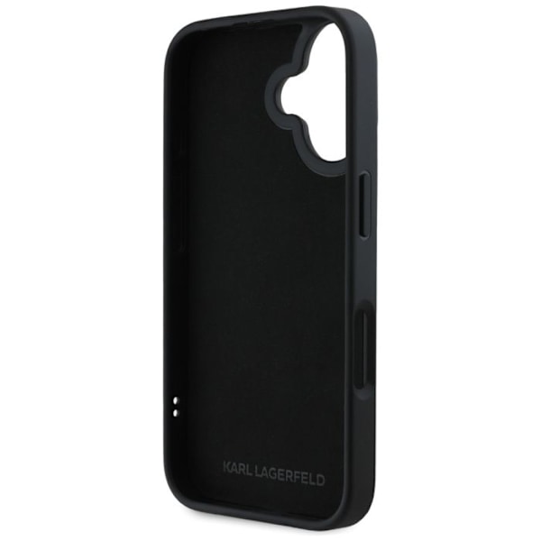 Coque för iPhone 16 - Karl Lagerfeld 3D-design (KLHCP16SRBKKGVVCK) - Förlängt glittrande gummiloggos svart