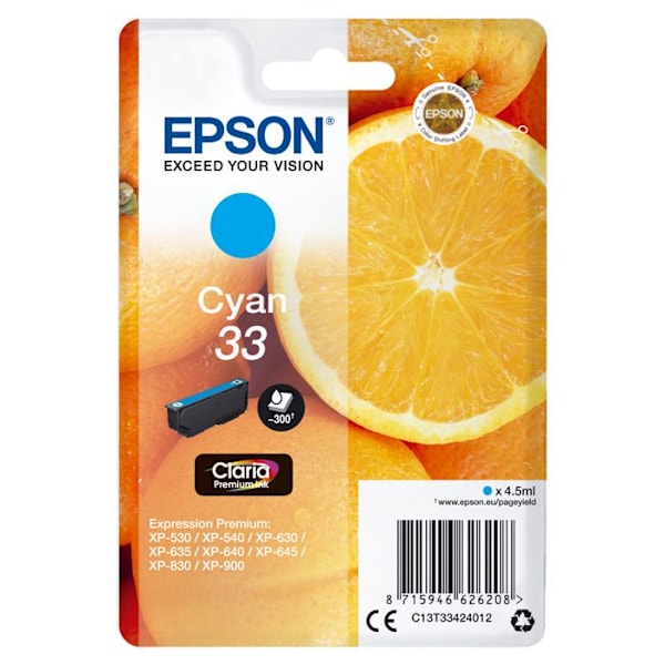 EPSON 33 bläckpatron - Cyan - 4,5 ml - för Expression Home och Premium