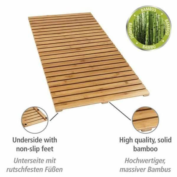 WENKO rektangulärt duschgaller i bambu | Badmatta Badrum, Pool, Bastu, Badkar | Halkfritt | 100x50 cm Bambu trä