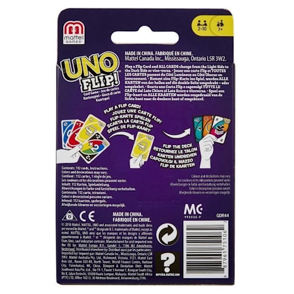 UNO Flip Card Game - Mattel Games - Ålder 7 och uppåt - Vändbara kort och Flip-kort för mer strategi Blå