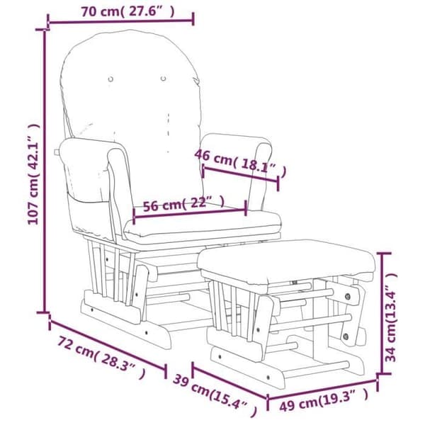 vidaXL Gungstol med fotstöd Cremevit Tyg 351663
