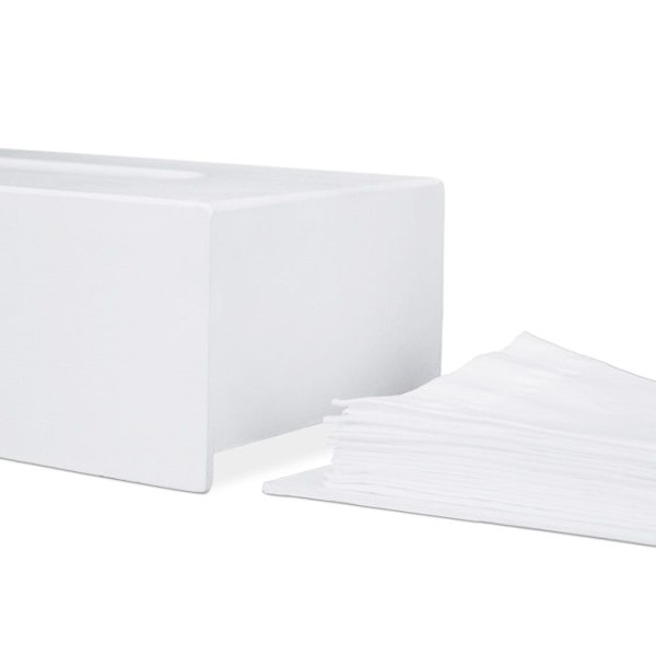 Relaxdays Tissue Box, dispensera för våtservetter badrum, kök, bambumaterial, HLP: 7,5 x 24 x 12 cm, vit Vit