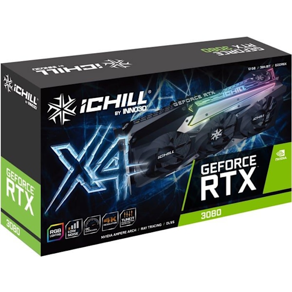 Inno3d internt grafikkort - C30804-126XX-1810VA36H - RTX3080 iChill X4 LHR 12 GB GDDR6X HDMI 3xDP,