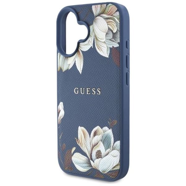 Coque Guess Grained Flower Printed MagSafe för iPhone 16 (blå) blå