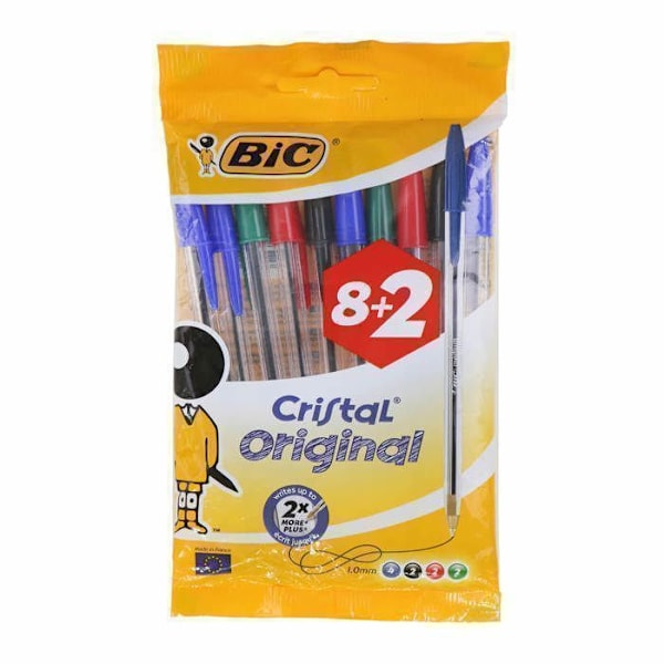 BIC - Set med 10 kristallpennor - blandade färger Blå, grön, svart, röd