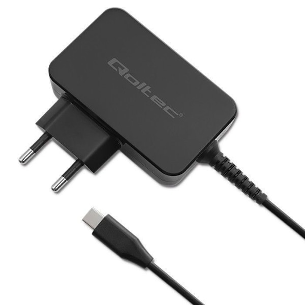 Laddare - Qoltec nätadapter - 52386 - GaN POWER PRO 1xUSB-C 65W 5-20V 3-3,25A Svart