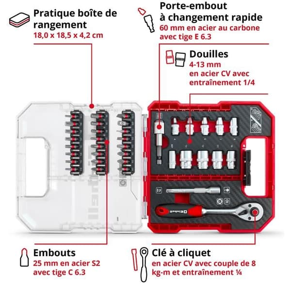 Einhell L-CASE Set med 37 skruvbits och hylsor