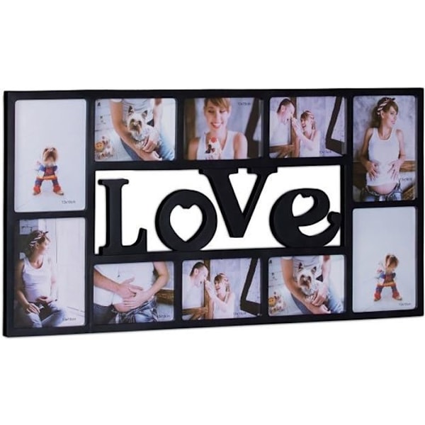 Relaxdays 10 Bild Collage Ram Galleri Vägg LOVE Plast Väggram HxBxD: 36,5 x 72 x 2 cm, i svart eller vit -