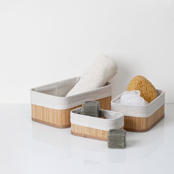 3 korgar "Vannerie" vit tyg bambu - 5 fem enkelt smart beige