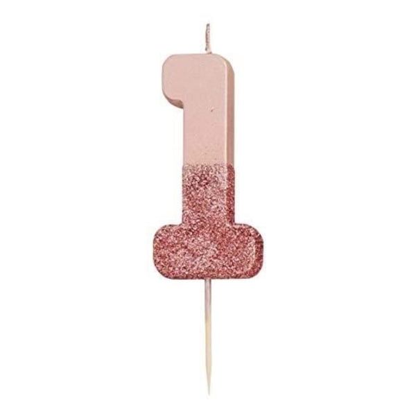 TALBORD- NUMMER 1 LJUS MED GLITTER I ROSA GULD |