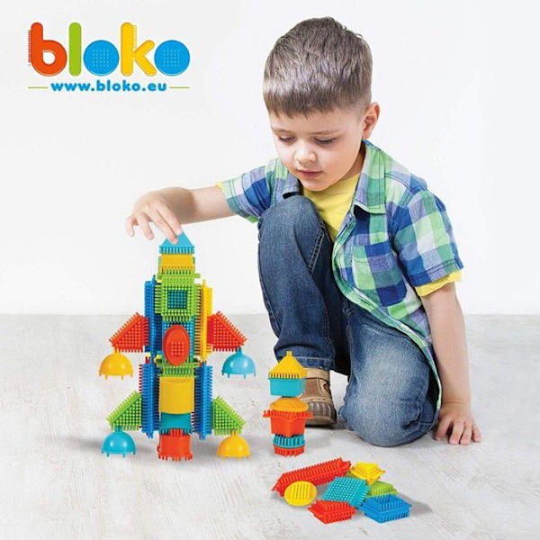 Bygg- och monteringsspel - BLOKO - Green Storage Barrel + 100 Bloko + 1 Game plate - Från 12 månader Flerfärgad