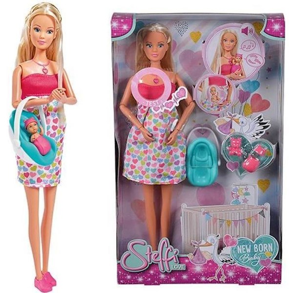 Steffi Love Fashion Doll - Öm mamma - Gravid och interaktiv - Tillbehör och ljud ingår Rosa