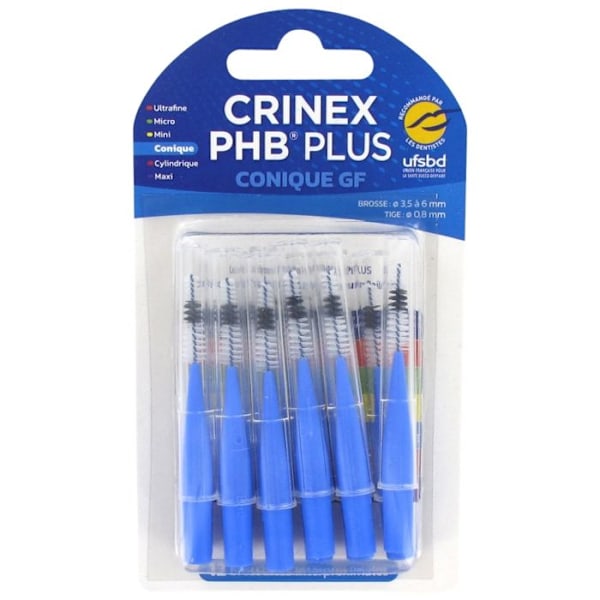 Koniska borstar - Crinex - PHB Plus - 12 enheter - Tvåfärgade fibrer - Anatomiskt handtag Blå