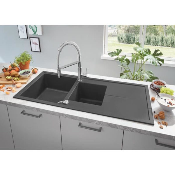 GROHE Get diskbänksblandare, 2-stråle engreppsblandare, kran med professionell utdragbar spray, 30361000 Krom