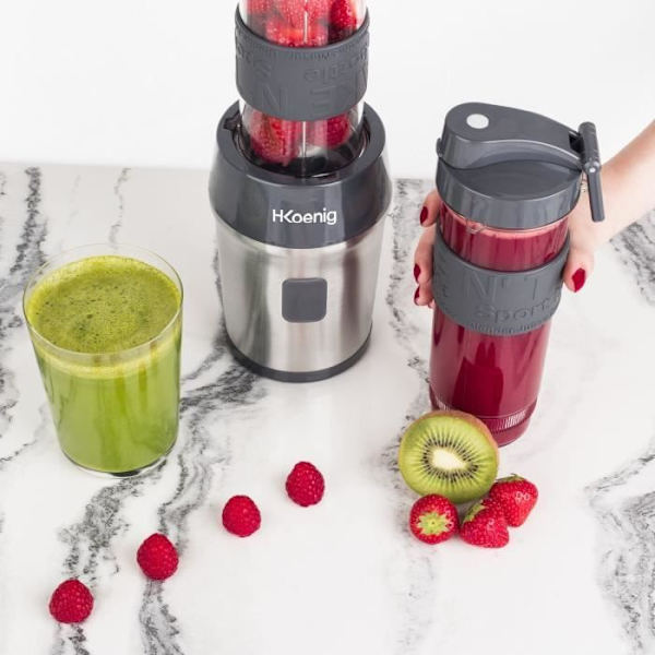 Mini mixer - H.KOENIG - SMOO9 - 300 W - 570 ml - Svart - 2 flaskor inkluderade - Utan BPA Grå och rostfritt stål