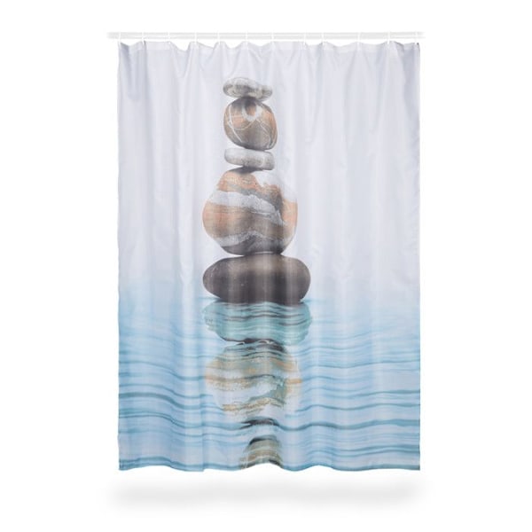 Relaxdays Duschdraperi 180 x 180 cm badrumsmotiv Stenar Zen mögelresistent, blå Blå