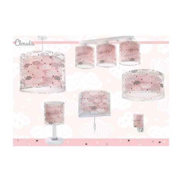 Barnsäng - DALBER - Moln motiv rosa - PVC lampskärm - L 33 cm, H 25 cm Rosa, vit och svart