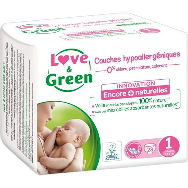 Love & Green födelsekit - 1 paket T1 + 1 paket våtservetter + 1 Bio-liniment + 1 set med 24 stegkort