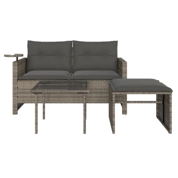 vidaXL Trädgårdsmöbler med kuddar 3 st grå flätad resin, utomhussoffgrupp, lounge-set 365460