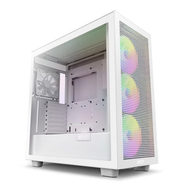 PC-chassi - NZXT - H7 Flow RGB - Vit - Härdat glaspanel - Intuitiv kabelhantering