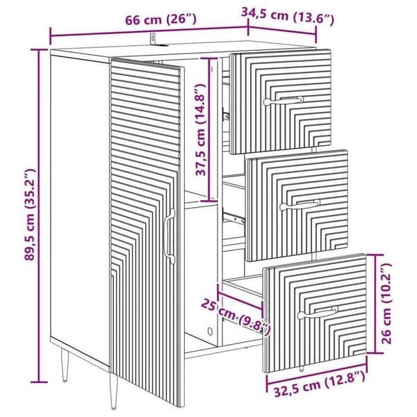 vidaXL Buffé Rökig ek 66 x 34,5 x 89,5 cm Ingenjörsträ 894860
