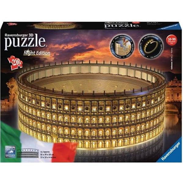 3D-upplyst Colosseum-pussel - Ravensburger - 216 bitar - utan lim - med färg LEDS - Från 10 år