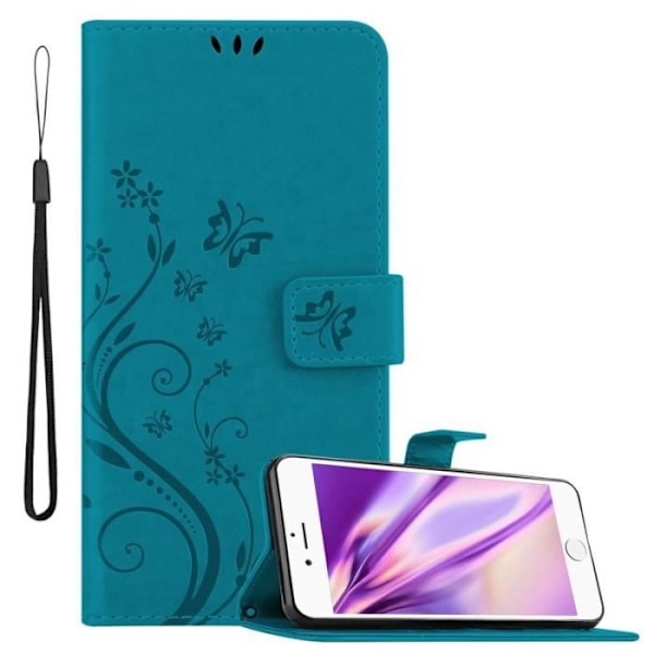 Fodral till iPhone 6/6S - CADORABO - Blommönster - Imiterat läder - Stativfunktion - 3 kortplatser Blå