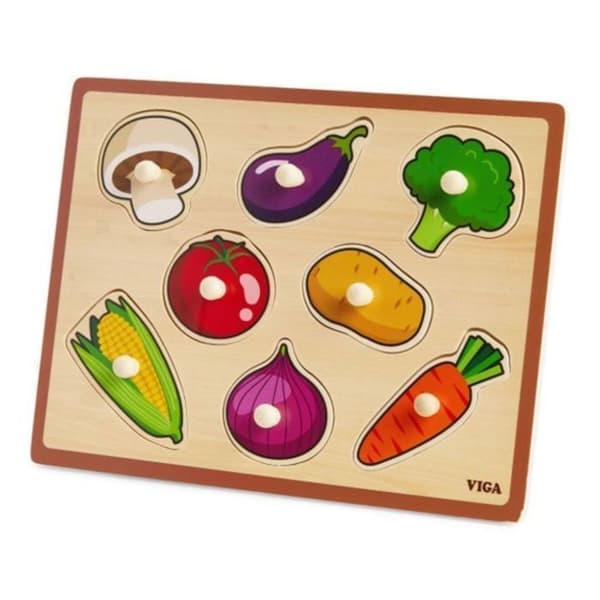 PUZZLE SPEL - VIGA - Knapp-pussel Grönsaker - 8 bitar - Trä - Giftfritt