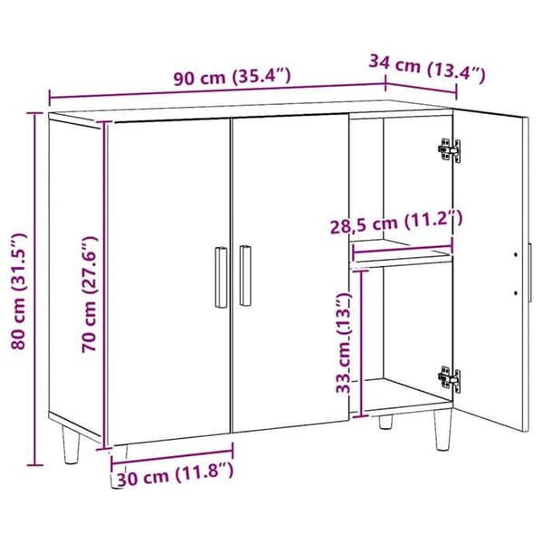 vidaXL Buffé ek hantverk 90x34x80 cm ingenjörsträ 856891